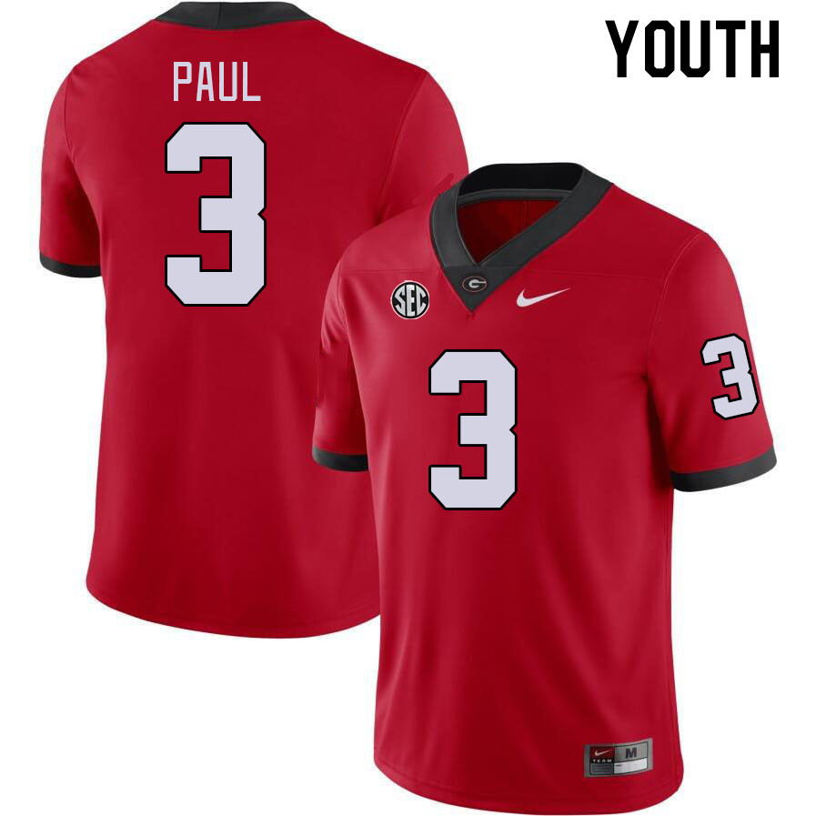 Georgia Bulldogs Youth Andrew Paul #3 Red Stitched College UGA Football Jersey 23ZA010TS